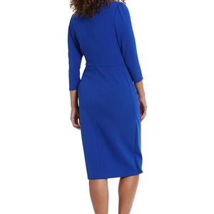 Vestido de pana Vintage de pana Burdeos con silueta de lápiz, cuello de botones dorados de manga larga con botones para mujer de oficina - Product Image 5