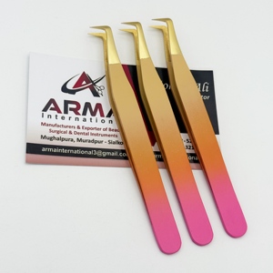 Pinzas de pestañas con logotipo personalizado, volumen de bota de 90 grados, hermoso revestimiento de Ombre, punta de acero inoxidable sostenible para extensiones de pestañas - Product Image 3