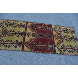 Turkish Vintage Rug 2.9x7.1 ft, <b>Red</b> Animal Print <b>Wool</b> Rug - Product Image 3