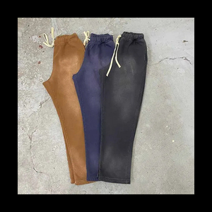 <b>Vintage</b> Heavyweight Acid Washed Men's Baggy <b>Trousers</b> 100% Cotton French Terry Sweatpants with Stacked Pattern Plain Style - Product Image 1
