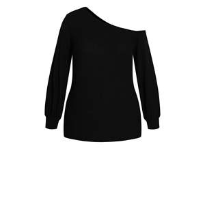 Top in Maglia da Donna City Chic XXL, Manica Lunga, Monospalla, Design Nero - Product Image 3