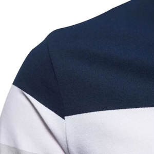 Polo pour homme à rayures et blocs de couleur, manches courtes, tricoté, design décontracté, coupe classique, bleu, blanc, marine - Product Image 4