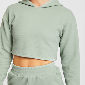 Conjunto de Sudadera Corta de Invierno para Mujer, Manga Larga, Tejido de Punto, Opción de Logotipo Frontal, Venta al por Mayor OEM, Algodón Orgánico Suave, Ropa Urbana - Product Image 2