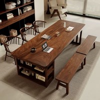 Table de bureau de style médiéval haut de gamme et de luxe léger, table à thé en bois massif, table basse de salon, table à manger