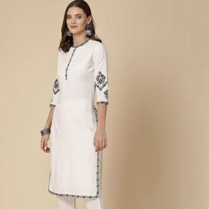 Kurti indien pakistanais tendance, luxe, brodé à la main, en rayonne infroissable, coupe droite, pour femme, tenue de bureau décontractée - Product Image 1
