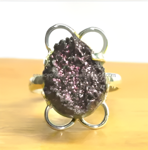 Anillo de Plata de Ley 925 de joyería de diseño hecho a mano Druzy de titanio, anillo de moda para compromiso de aniversario de boda para unisex. - Product Image 6