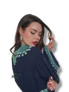 Abaya Caftan longue en mousseline de soie, à manches longues, de style islamique modeste, écologique, ornée de perles, pour les occasions spéciales, soirée, longueur au sol, 100% - Product Image 2