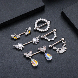 Precio al por mayor 14G Acero inoxidable brillante CZ Barbell Ring, Cute Bee Nipple Piercing Jewelry Sexy Body Piercings para Mujeres Hombres - Product Image 2