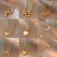 Nouveau collier coréen en zircon et perles avec pendentif cœur, en acier inoxydable doré, breloques étoile, lune, papillon et lettre, bijoux de mode