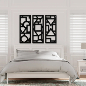 ภาพติดผนังตกแต่งห้องนั่งเล่นตกแต่งบ้านสำนักงานทำจากไม้3ชิ้นลวดลายตัดด้วยเลเซอร์ MDF สีดำ - Product Image 5