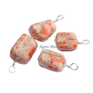 Meilleure vente de pendentif en agate sculptée de style Feng Shui Sier Wire Wrapped Tumbled Stone Home Decoration Engraved Sunstone Gemstone - Product Image 1