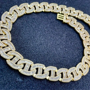 Collar de eslabones cubanos de diamante cultivado en laboratorio de claridad VVS de alta calidad, chapado en oro sólido de plata de 18 quilates para estilo de calle de lujo - Product Image 1