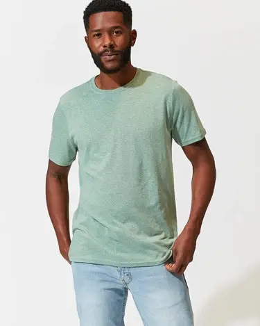 Camisetas unisex verde menta Tri-blend 50% poliéster reciclado, 37% algodón orgánico, 13% camisetas de rayón