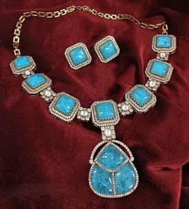 Ensemble de colliers Polki de créateur de luxe en plaqué or avec boucles d'oreilles Bijoux de mariée pour mariage et fête - Product Image 1