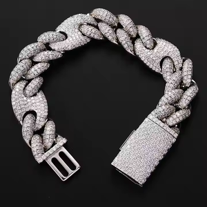 Chaîne cubaine en forme de nez de cochon de 20mm, collier de diamants de laboratoire glacés, chaîne cubaine plaquée or/argent 10 ct pour vêtements de rue à la mode - Product Image 4