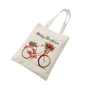 กระเป๋าผ้าแคนวาสผ้าฝ้ายสีดำเป็นมิตรต่อสิ่งแวดล้อมสำหรับผู้หญิงมีซิปกระเป๋าผ้าปะติดสำหรับเด็กผู้หญิงถุงช้อปปิ้งผ้าคอตตอนพิมพ์ลายคริสต์มาส - Product Image 5