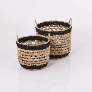 Ensemble de 2 paniers en jacinthe d'eau avec bordures noires Panier de rangement fait à la main Vente en gros Écologique Fabriqué au Vietnam - Product Image 1