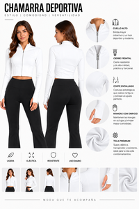 Conjunto de Sudadera con Capucha Impermeable Negra con Cierre Regular para Mujer y Pantalones Acampanados de Cintura Media, Ajustado, Transpirable, para Todas las Estaciones - Product Image 1