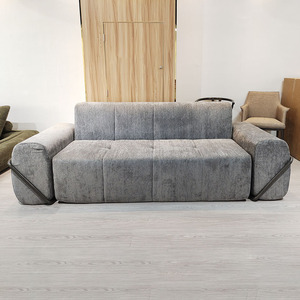Canapés minimalistes gris en chenille, gain de place, avec structure métallique fixe pour salon - Product Image 2