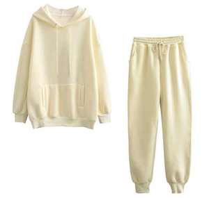 Ensemble de survêtement pour femme en coton 100% léger à capuche, 2 pièces, sweat-shirt et pantalon respirants avec logo brodé délavé - Product Image 4