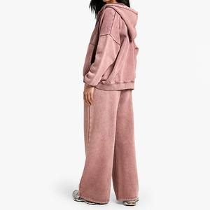 Vente en gros Vintage Acid Wash 2 en 1 Heavyweight Winter Sweat à capuche zippé pour femme 100% coton - Product Image 2