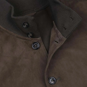 <b>Men's</b> <b>Suede</b> Bomber <b>Jacket</b> Stand Collar Solid Color Casual Autumn Regular Fit Button Closure - Product Image 4