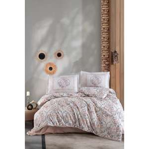 Ensemble de housse de couette double Clasy Ranforce Hezen V1 Beige-Literie confortable et élégante - Product Image 1