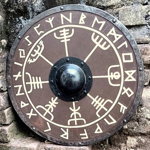Escudo Vikingo JEXMOO Hecho a Mano de 24 Pulgadas, de Madera y Acero con Alto Contenido de Carbono, Diseño de Copa Central, con Soporte Compatible y Personalizable - Product Image 5