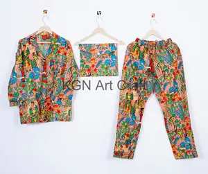 frida kahlo print Bridesmaid Pyjama long cotton Pants shirt Set Womens Floral Natural Pajamas Sleepwear Gift for Mom