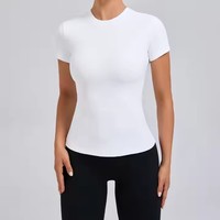 Conjunto de Yoga de 2 Piezas para Mujer, Camiseta Deportiva de Manga Corta, Leggings de Cintura Media, Traje Deportivo Corto para Correr, Ropa Deportiva 100% Poliéster