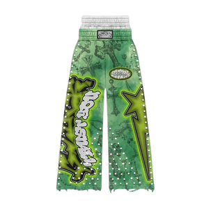 Pantalon de jogging vintage personnalisé, respirant, infroissable, 100% coton, double couche à la taille, orné de strass, délavé à l'acide, évasé - Product Image 1