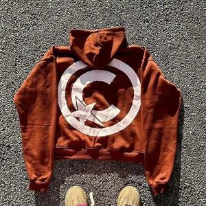 Sweat à capuche zippé unisexe délavé à l'acide, effet vieilli, avec appliques, broderies et impression numérique, teint uni, directement de l'usine - Product Image 6