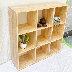 3-Tier 9- Shelf <b>Bookshelf</b> Simple Design Made of Rubber Wood Standing Type for Living Room-KS68148 - Product Image 5