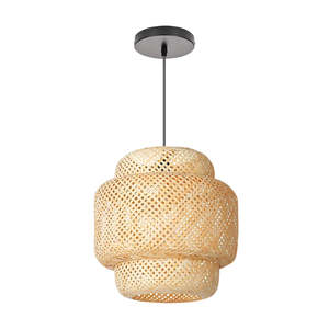 Lampe suspendue en rotin écologique faite à la main, luminaire de style chandelier pour salons et salles à manger, lampe murale à brancher - Product Image 1