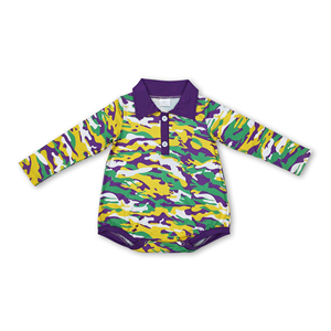 Vêtements pour bébé garçon, ensembles de vêtements pour enfants, ensembles de vêtements pour tout-petits, polos camouflage vert jaune violet Mardi Gras OEM/ODM/RTS - Product Image 3