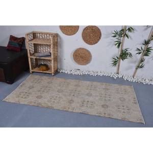 Tapis en laine à fleurs beige vintage de 3.1x6.5 pieds, motif patchwork fait main pour entrée, salon ou chambre à coucher avec support en latex - Product Image 2