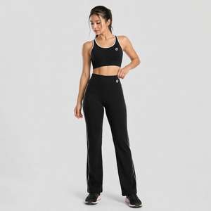 Leggings évasés taille haute noirs avec bande latérale décorative, fermetures éclair, taille élastique, tailles XXS-XXL, respirants, sportifs et sculptants - Product Image 4