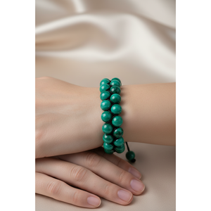 Bracelet en pierre naturelle de malachite 8 mm à double rangée en macramé - Product Image 4