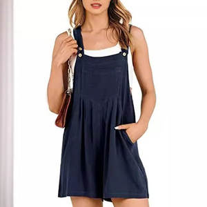Mono de moda de verano para mujer, informal, elegante, de Color sólido, tejido, con correa para el hombro, corto, holgado, de pierna ancha - Product Image 5