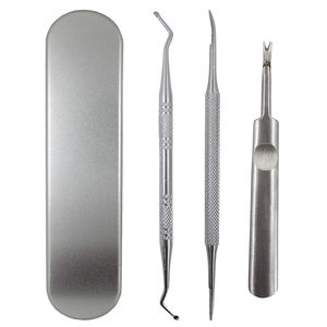 Kit d'instruments de podologie et de pédicure en acier inoxydable de qualité chirurgicale, curettes double face et limes à ongles pour le soin des ongles incarnés - Product Image 1