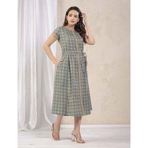 Vestido Corto Informal de Algodón Estampado Verde Mar, Largo hasta la Rodilla, Transpirable y Elegante para el Verano, Playa o Club, Talla XS, ODM - Product Image 5