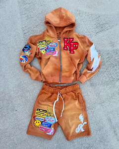 Autumn Full <b>Zip</b> <b>up</b> Hoodie and Short Set Summer Tracksuits Custom Logo Puff Print Sweatsuit <b>Hoodies</b> and Shorts Set Men - Product Image 5