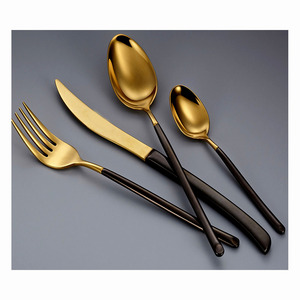 Ensemble de couverts à poignée ronde en acier inoxydable, vaisselle de luxe, cuillère, fourchette et couteau en argent - Product Image 5
