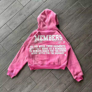 Sudaderas con capucha para hombre desgastadas con apliques personalizados Lavado ácido French Terry 100 por ciento algodón Sudadera con cremallera de gran tamaño 500gsm Tela pesada - Product Image 5