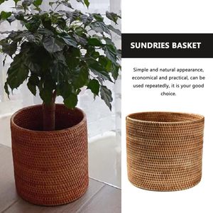 Panier de rangement rond en osier tissé à la main organisateur de rotin panier à linge maison et bureau panier décoratif multifonctionnel - Product Image 4