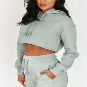 Sudadera corta de algodón con estampado de logotipo personalizado para mujer, Top corto - Product Image 4