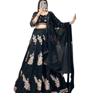 El último diseñador Georgette Bordado Secuencia Hilo Trabajo Lehenga Choli Por Fab Zone - Product Image 1