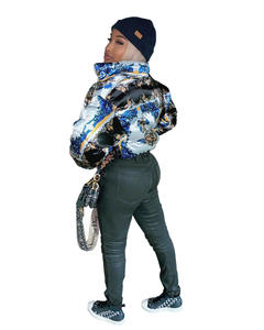 Manteau d'hiver rembourré brillant pour femme, en nylon tricoté imperméable, avec logo personnalisé OEM imprimé - Product Image 6