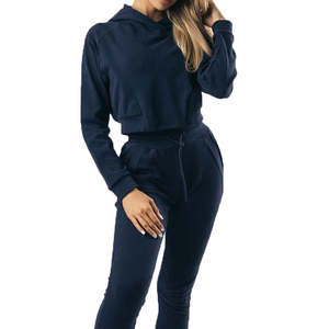 Servicio de OEM por encargo señora Crop Top sudaderas con capucha mujeres de manga larga pulóver Jogging Crop Top Sudadera con capucha - Product Image 2