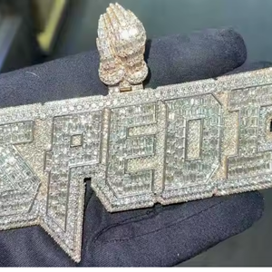 Pendentif en diamant Moissanite personnalisé vvs clarity Nom Pendentif en diamant Hip Hop entièrement glacé Vvs en argent 925 - Product Image 2